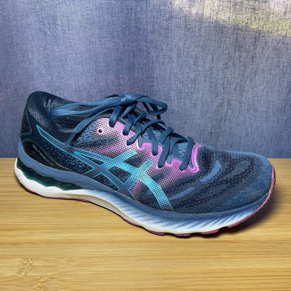 ASICS Gel-Nimbus 23 Women’s Running Shoes Sz 10.5 Navy Pink/Purple Sneakers NICE - Picture 2 of 12